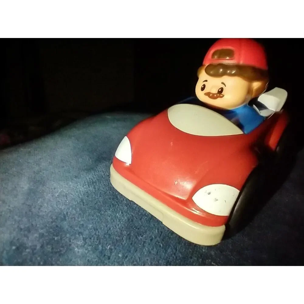 Fisher-Price Red and Blue Little People Wheelie Car with Mustache Driver